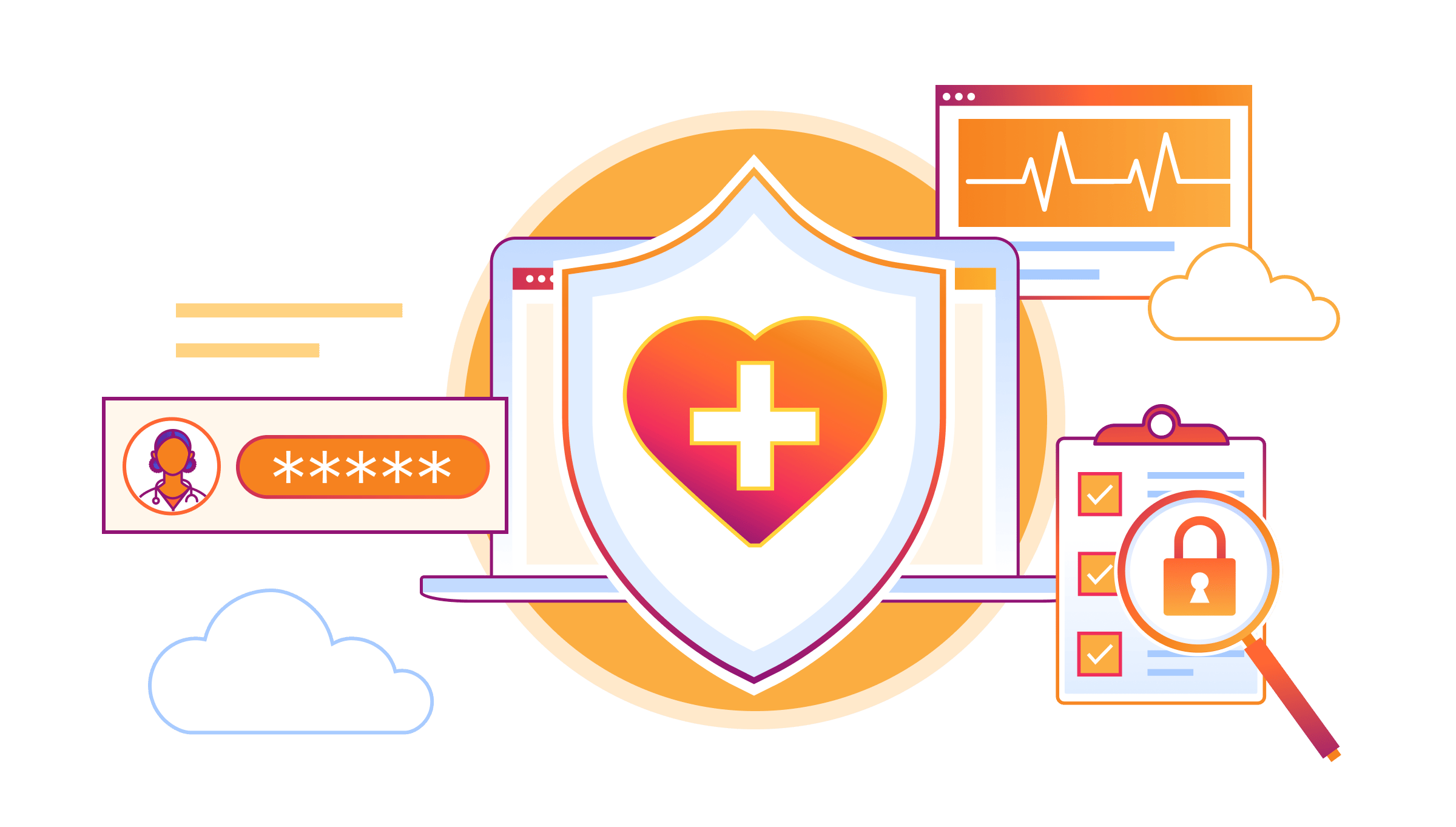 Illustration of Cloudflare working securely with healthcare applications